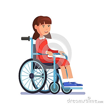 Cute disabled girl kid sitting in a wheelchair Vector Illustration