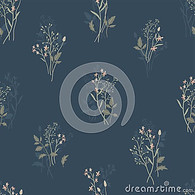 Cute ditsy floral seamless pattern, hand drawn lovely flowers, great for textiles, wrapping, banners, wallpapers - vector surface Vector Illustration