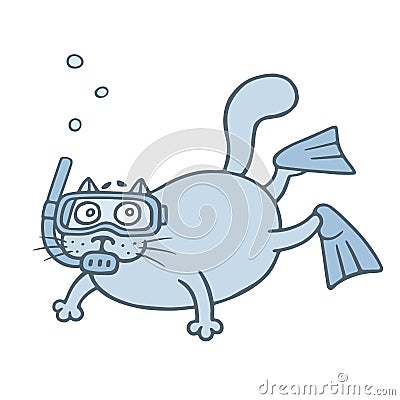 Cute diver cat. Vector illustration. Vector Illustration