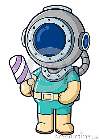 Cute diver eating ice cream stick Vector Illustration