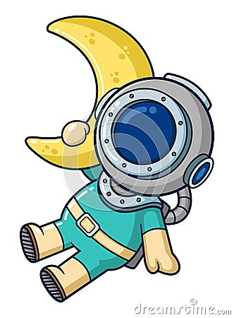 Cute diver holding a moon toys Vector Illustration