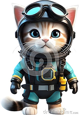 Cute Diver kitten character design. Ai-Generated. Stock Photo