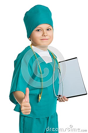 Cute doctor boy with stethoscope and medical Stock Photo