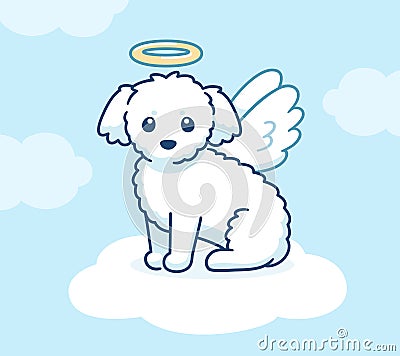 Cute dog angel cartoon drawing Vector Illustration