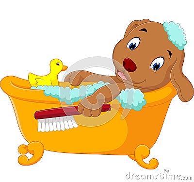Cute dog bathing time Vector Illustration
