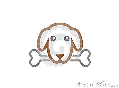 Cute dog bites on bone for logo design illustration, cute face icon, head pet symbol Cartoon Illustration