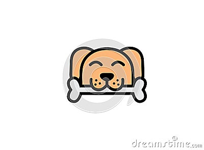 Cute dog bites on bone for logo design illustration, smile face icon, head pet symbol Vector Illustration
