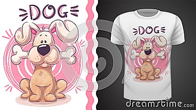 Cute dog with bone - idea for print t-shirt Vector Illustration