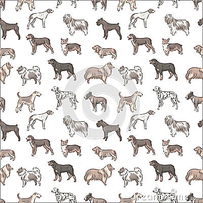 Cute dog breeds pedigree seamless pattern vector illustration set Vector Illustration