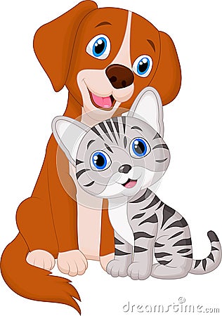 Cute dog and cat Vector Illustration