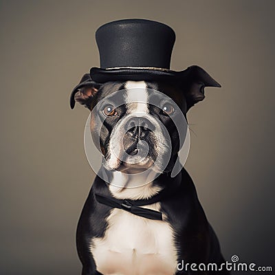 Dog wearing a top hat. Created using ai generative. Stock Photo