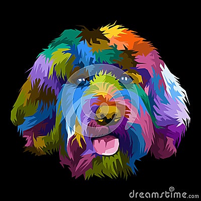 Cute dog in colorful pop art portrait style isolated decoration background black Vector Illustration