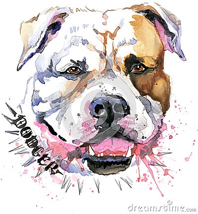 Cute Dog. Dog T-shirt graphics. watercolor Dog illustration. Aggressive dog breed. Cartoon Illustration