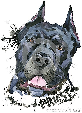 Cute Dog. Dog T-shirt graphics. watercolor Dog illustration. Aggressive dog breed. Cartoon Illustration