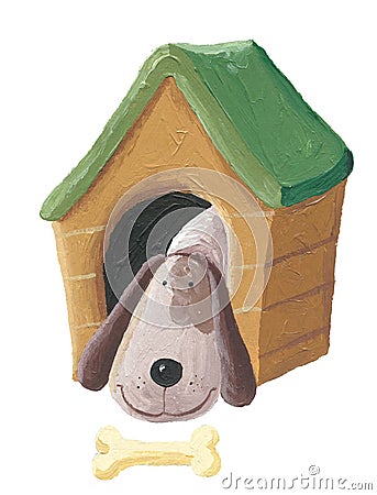 Cute dog in the doghouse Cartoon Illustration