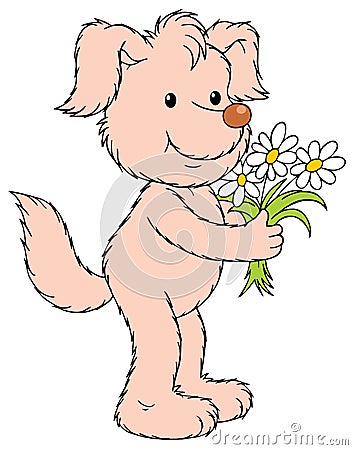 Cute dog with flowers Vector Illustration