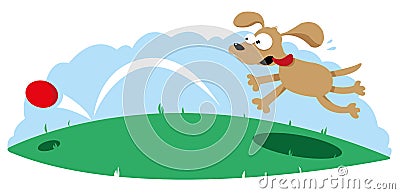 Cute Dog Following a Ball Vector Illustration