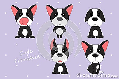 Cute dog French Bulldog black and white color. Cartoon Illustration