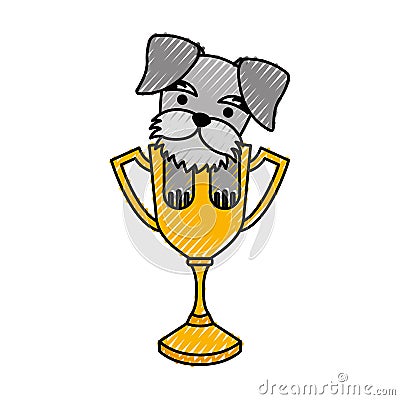 Cute dog mascot with trophy Vector Illustration