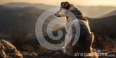 cute dog in mountains Stock Photo