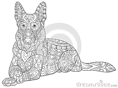 Adult coloring page a cute isolated dogal for relaxing.Zen art style illustration. Vector Illustration