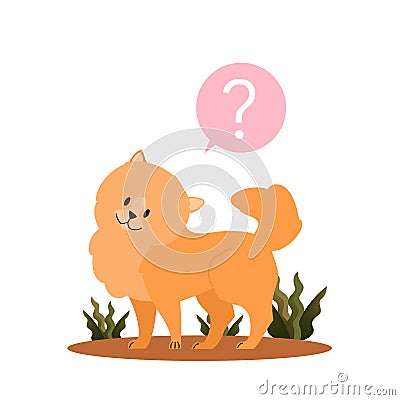 Cute dog with question mark. Purebread boston terrier with confusion Vector Illustration