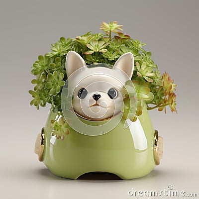 Cute Dog Shaped Flowerpot: Handmade Pet Shampoo Planter Stock Photo