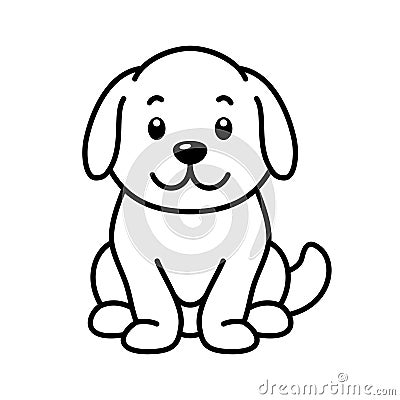 Cute dog sitting cartoon character. Dog line icon, Adorable canine companion illustration for children. Vector Vector Illustration