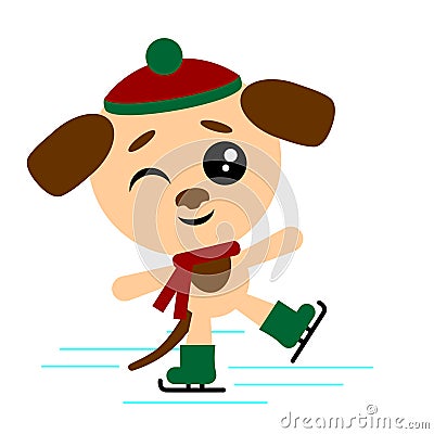 Cute skating dog. Vector illustration.Cute Kawaii Funny Character. Vector Illustration