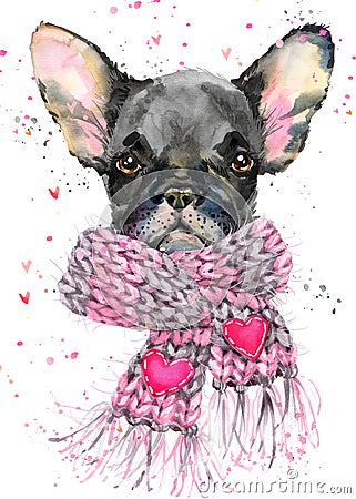 Cute dog. Watercolor puppy dog illustration. Cartoon Illustration