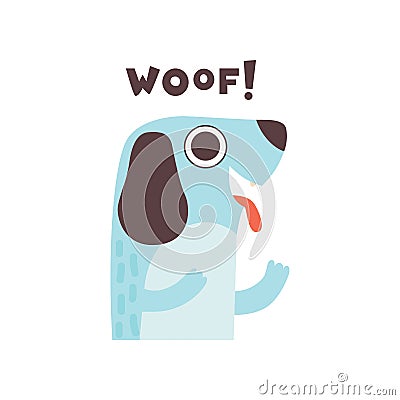 Cute Dog Woofing, Funny Cartoon Pet Animal Making Woof Sound Vector Illustration Vector Illustration