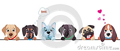 Cute dogs border set. Funny dog best friends. Happy friendship day. Vector Illustration