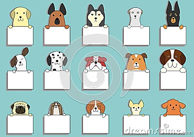 Cute dogs with cards Vector Illustration