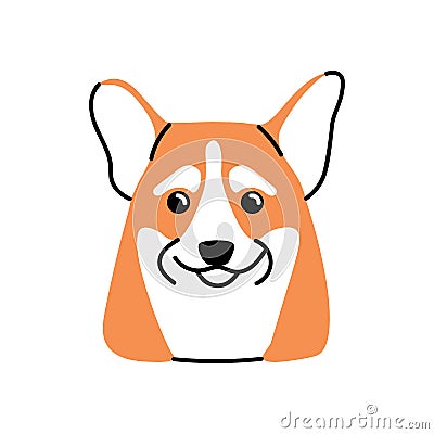 Cute dogs face avatar. Adorable doggy head portrait. Puppy snout of Corgi breed. Lovely funny pups muzzle. Purebred Vector Illustration