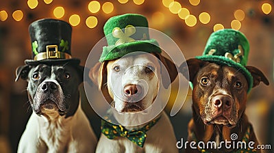 Cute Dogs with Leprechaun Hats, St. Patrick's Day Stock Photo