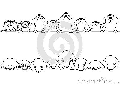 Cute dogs looking up and down border set Vector Illustration