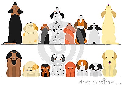 Cute dogs looking up and down border set Vector Illustration