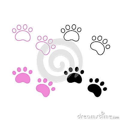 Cute Dogs Paws Collection - Pink, Black Vector Illustration