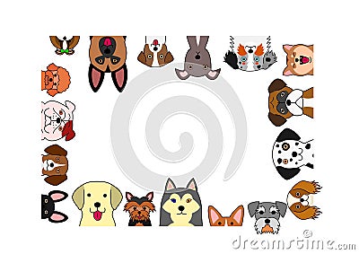 Cute dogs rectangle frame Vector Illustration