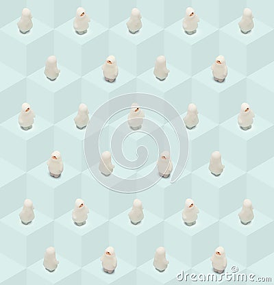 Cute doll figure, winter, Christmas kids, pattern, tile background. girls theme, soft blue colors, isometric perspective. candle i Stock Photo