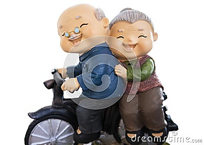 cute dolls having ride with their bike isolated on whitebackground include clipping path Stock Photo