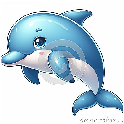 Cute Dolphin cartoon isolated on white background, suitable for making stickers and illustrations 7 Cartoon Illustration