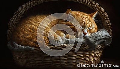 A cute domestic feline kitten napping outdoors ,generative AI Stock Photo