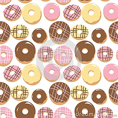 Cute donuts seamless pattern on white background Vector Illustration