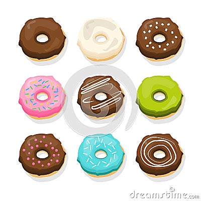 Cute Donuts Set Vector Design illustration full of color Vector Illustration