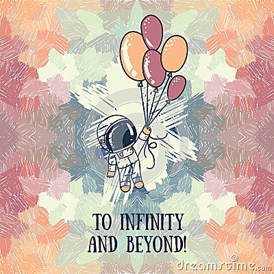 Cute doodle astronaut on abstract artistic background Vector Illustration