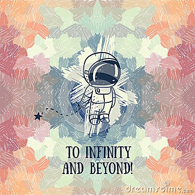 Cute doodle astronaut on abstract artistic background Vector Illustration