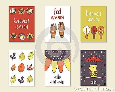 Cute doodle autumn cards Vector Illustration