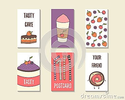 Cute doodle birthday, party, baby shower cards Vector Illustration