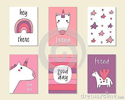 Cute doodle birthday, party, baby shower cards Vector Illustration